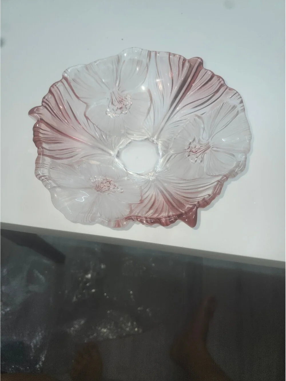 Vintage Pink Glass Floral Decorative Bowl